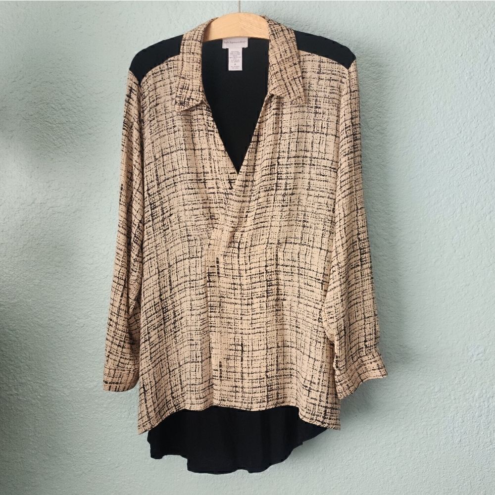 Soft surroundings pop over high low roll up sleeves lagenlook minimalist blouse - Picture 2 of 16